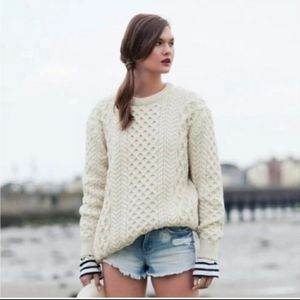 Nwot Aran Crafts Ireland Wool Cable Knit Chunky Oversize Creme Sweater
